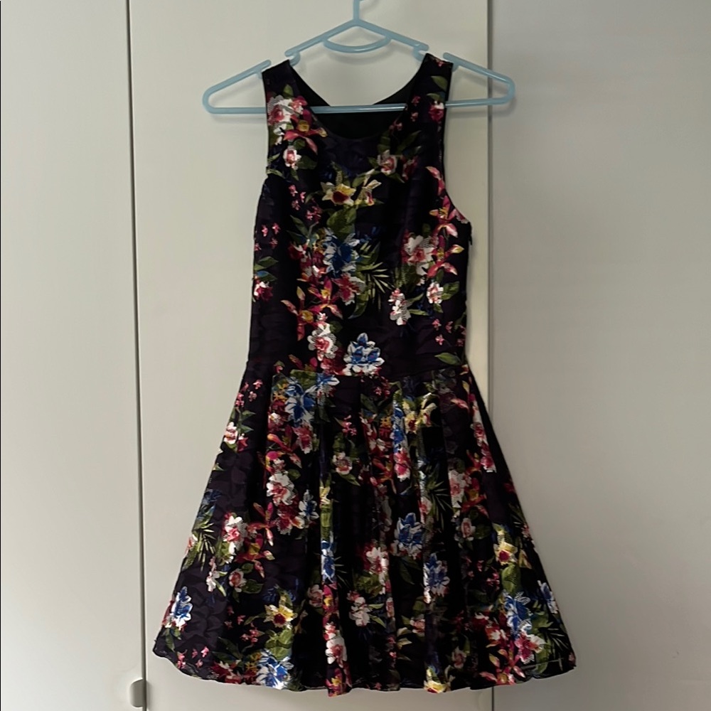 Aqua Pleated Black and Pink Cocktail Dress. Size S